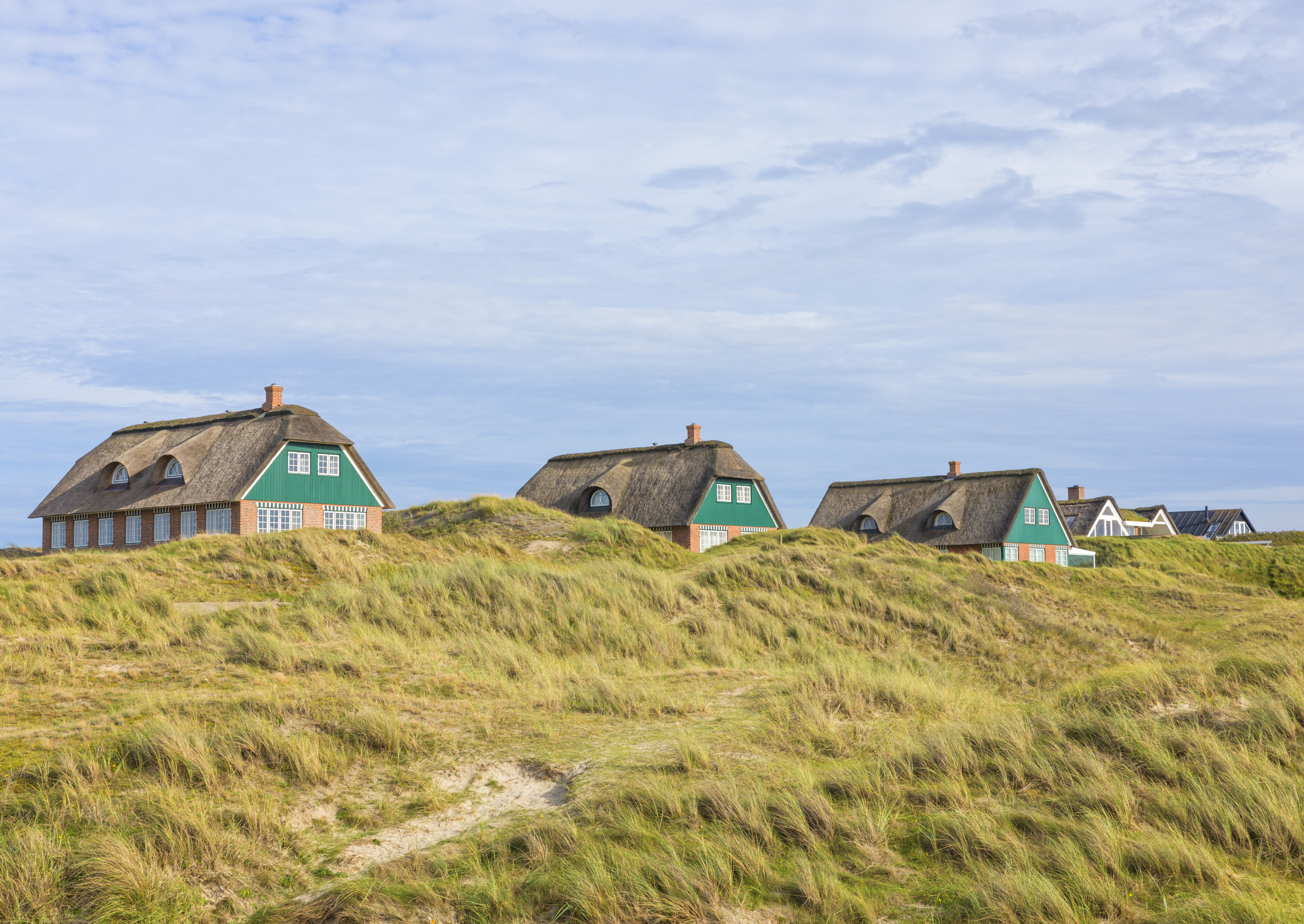 Genrefoto med stråtækte huse på Fanø